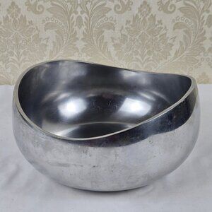 Vintage Asymmetric Top Edge Silver Toned Bowl Clean Lines Centerpiece Display